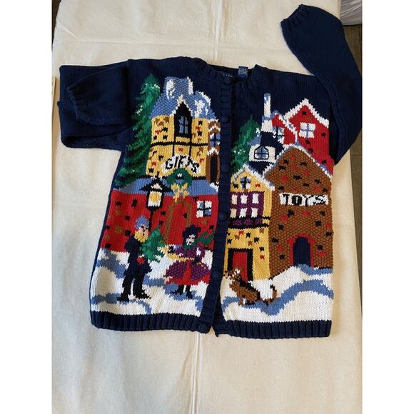 Vtg Birch Bros Holiday Christmas Sweater Cardigan Women's Multi-Color Graphic M - Picture 4 of 12